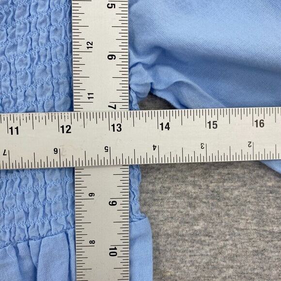 No Boundaries Blouse Womens Large Blue Smocked Empire 3/4 Sleeve Ruched - Picture 7 of 10